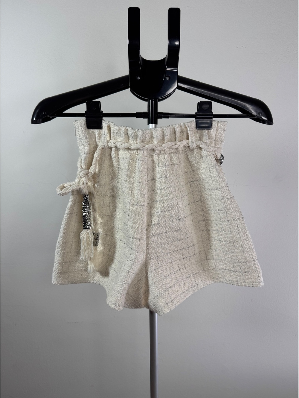 Maje Cream Tweed High-Waisted Shorts with Belt - Size 34